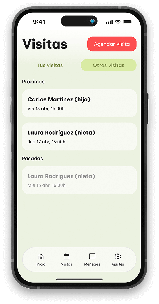 Teléfono móvil mostrando histórico de visitas en UniRes
